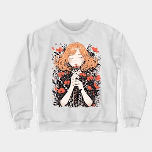 Beautiful girl with light hair holding flowers Crewneck Sweatshirt